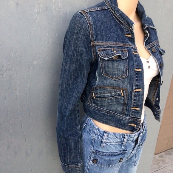 Vintage Y2K Old Navy Dark Blue Wash Denim Cropped  Jacket - Picture 5 of 9